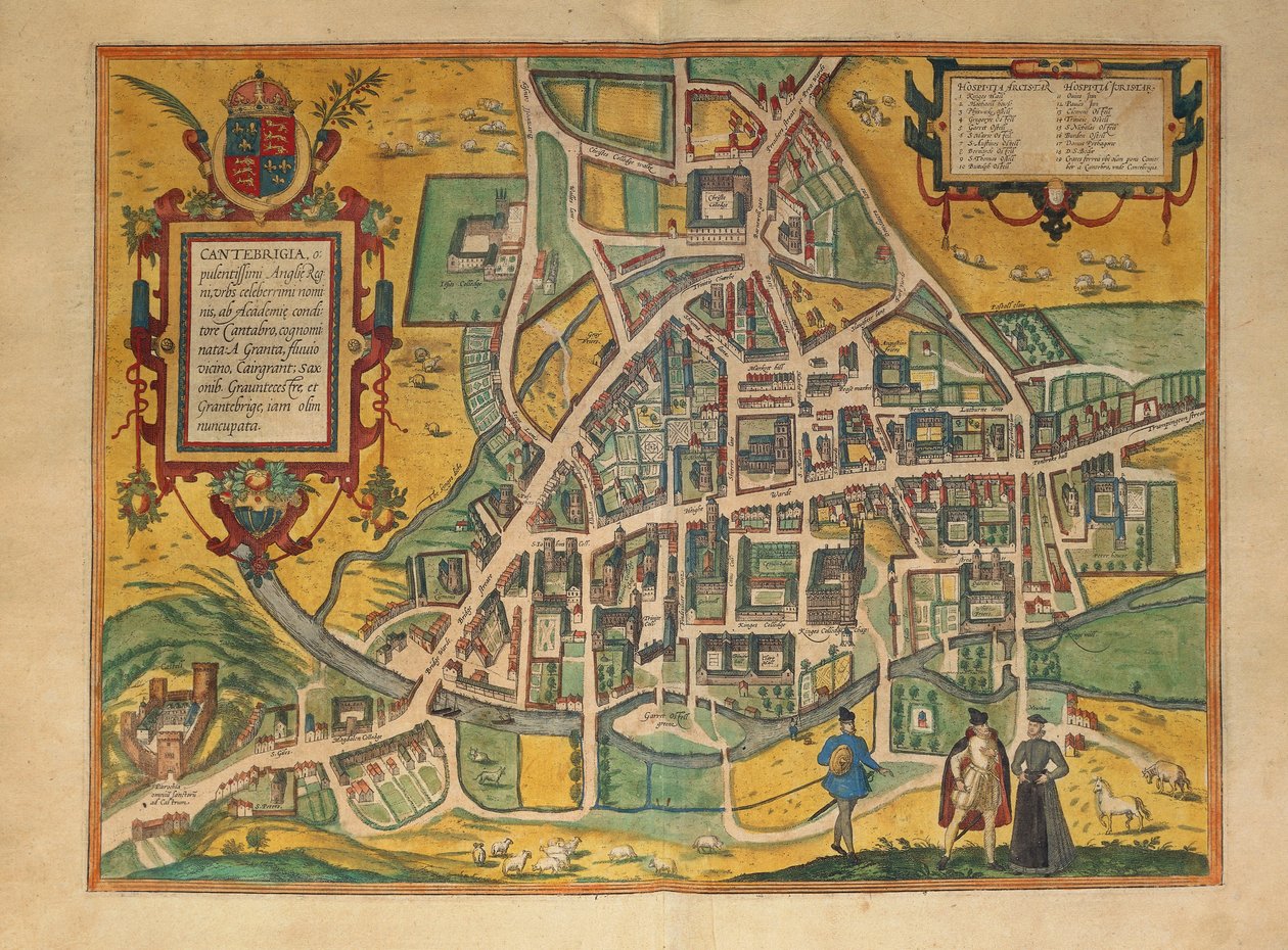 Mapa Cambridge z Civitates Orbis Terrarum autorstwa Georga Brauna autorstwa Georg Braun and Hogenberg Franz