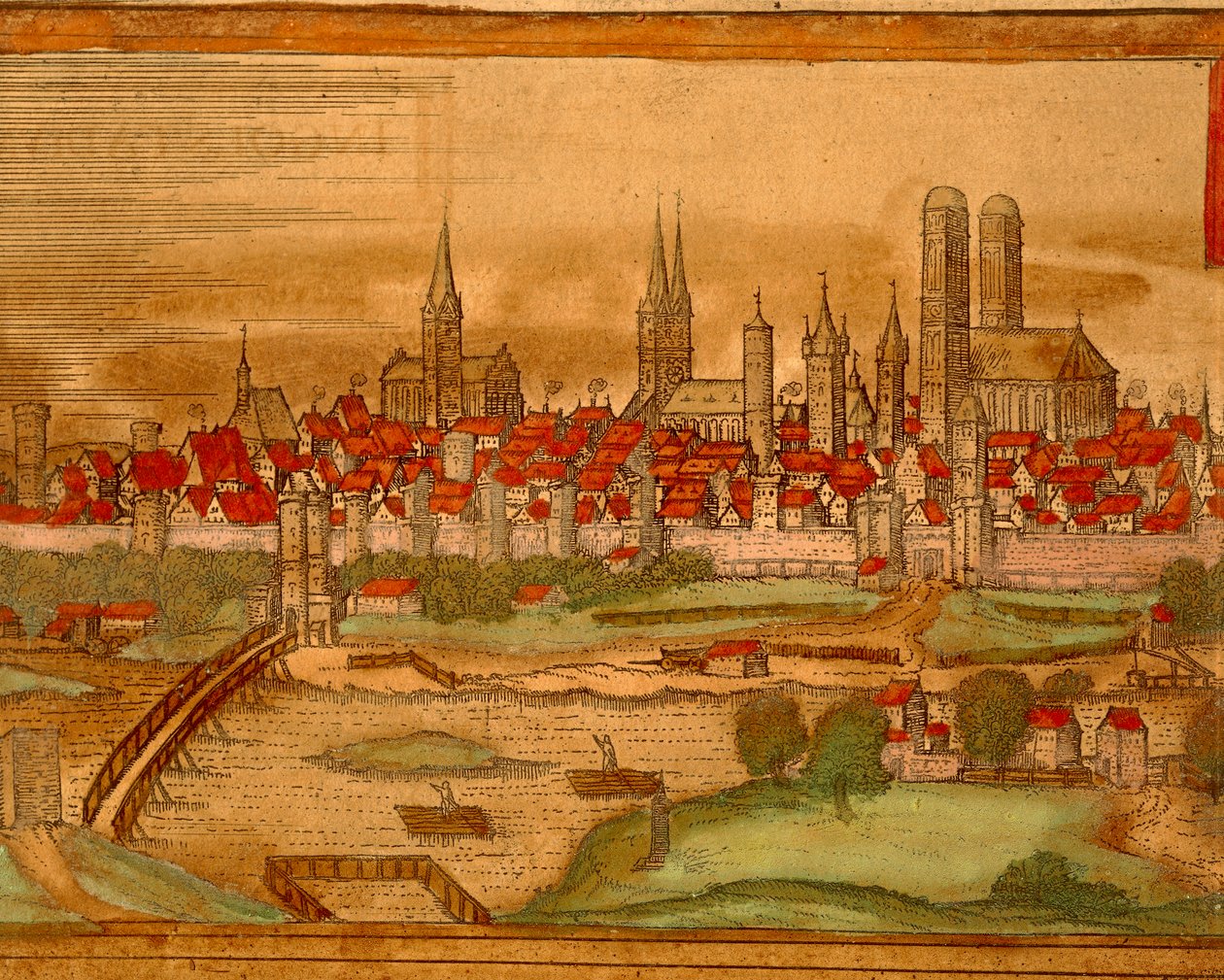 Mapa miasta Monachium z miast świata autorstwa Georga Braun autorstwa Georg Braun and Hogenberg Franz