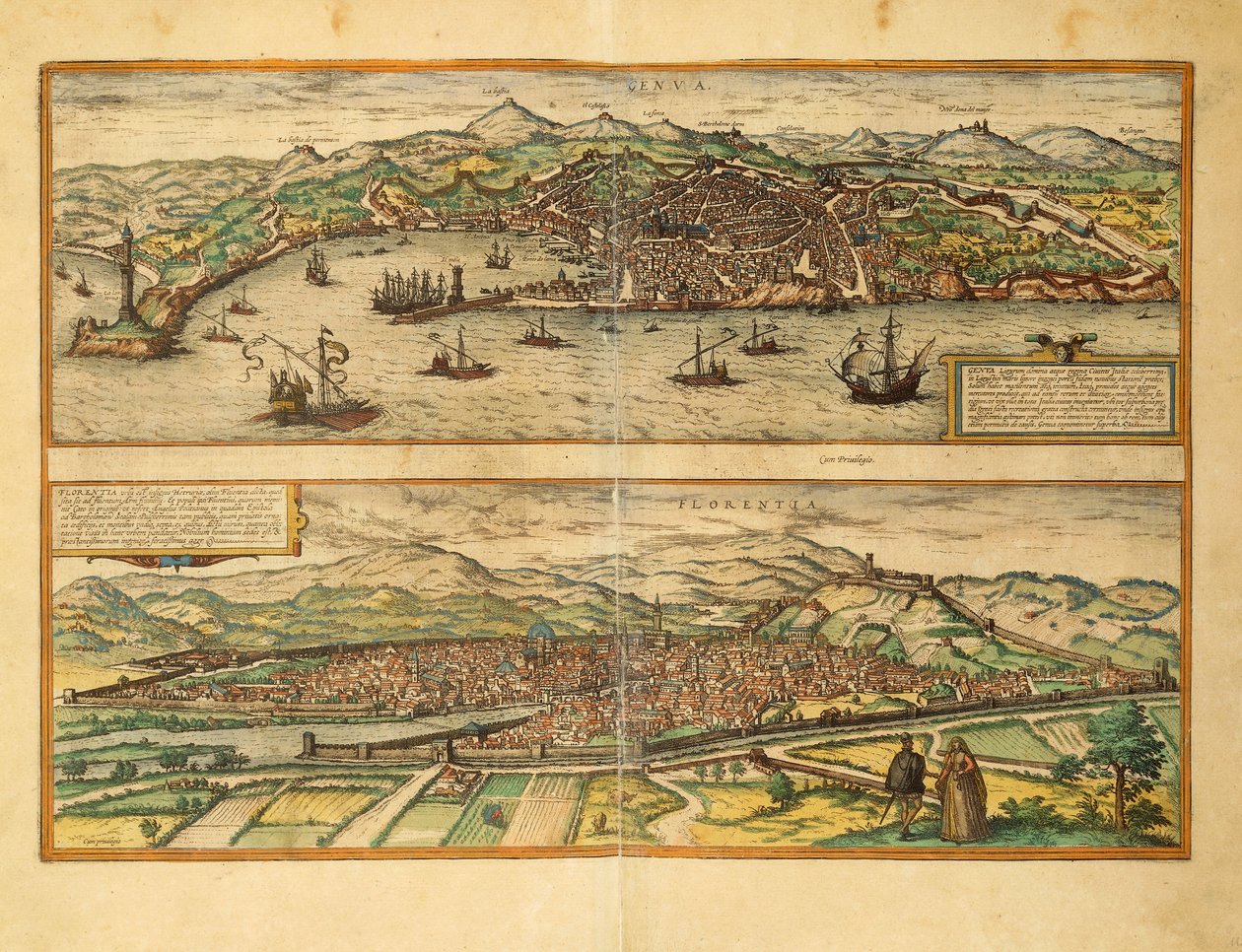 Mapa Genui i Florencji z miast świata autorstwa Georga Braun autorstwa Georg Braun and Hogenberg Franz