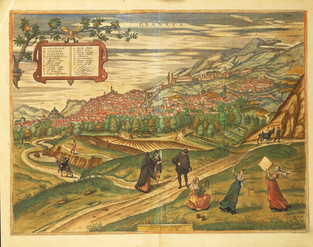 Mapa Granady z mapy świata autorstwa Georga Braun autorstwa Georg Braun and Hogenberg Franz