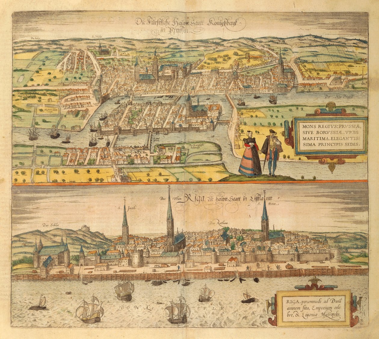 Mapa Królewca i Rygi ze Stanów Zjednoczonych Ameryki autorstwa Georga Braun autorstwa Georg Braun and Hogenberg Franz