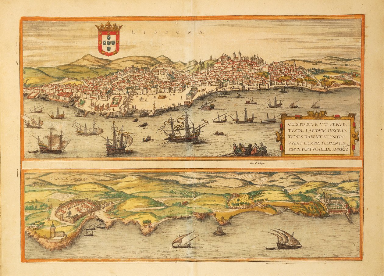 Mapa Lizbony i Cascais z Civitates Orbis Terrarum Georga Brauna. autorstwa Georg Braun and Hogenberg Franz