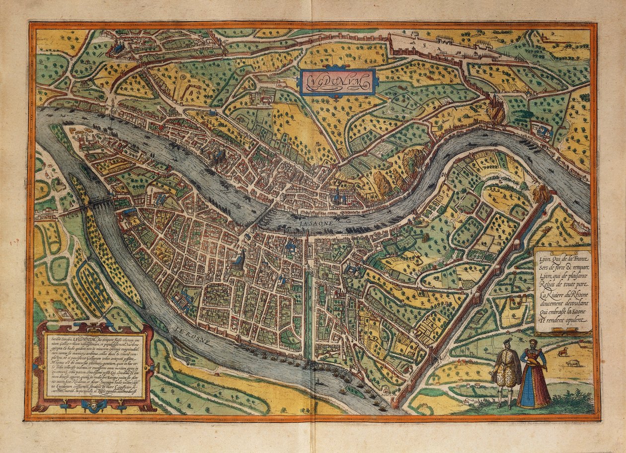 Mapa Lyonu we Francji z miast świata autorstwa Georga Braun autorstwa Georg Braun and Hogenberg Franz