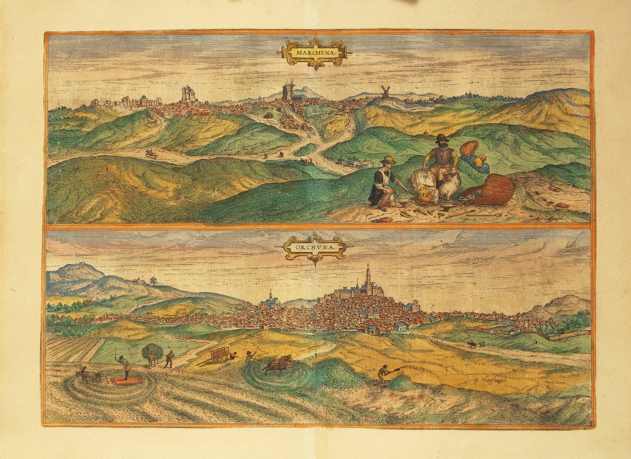 Mapa Marcheny i Osuny z Miast Świata autorstwa Georga Braun autorstwa Georg Braun and Hogenberg Franz
