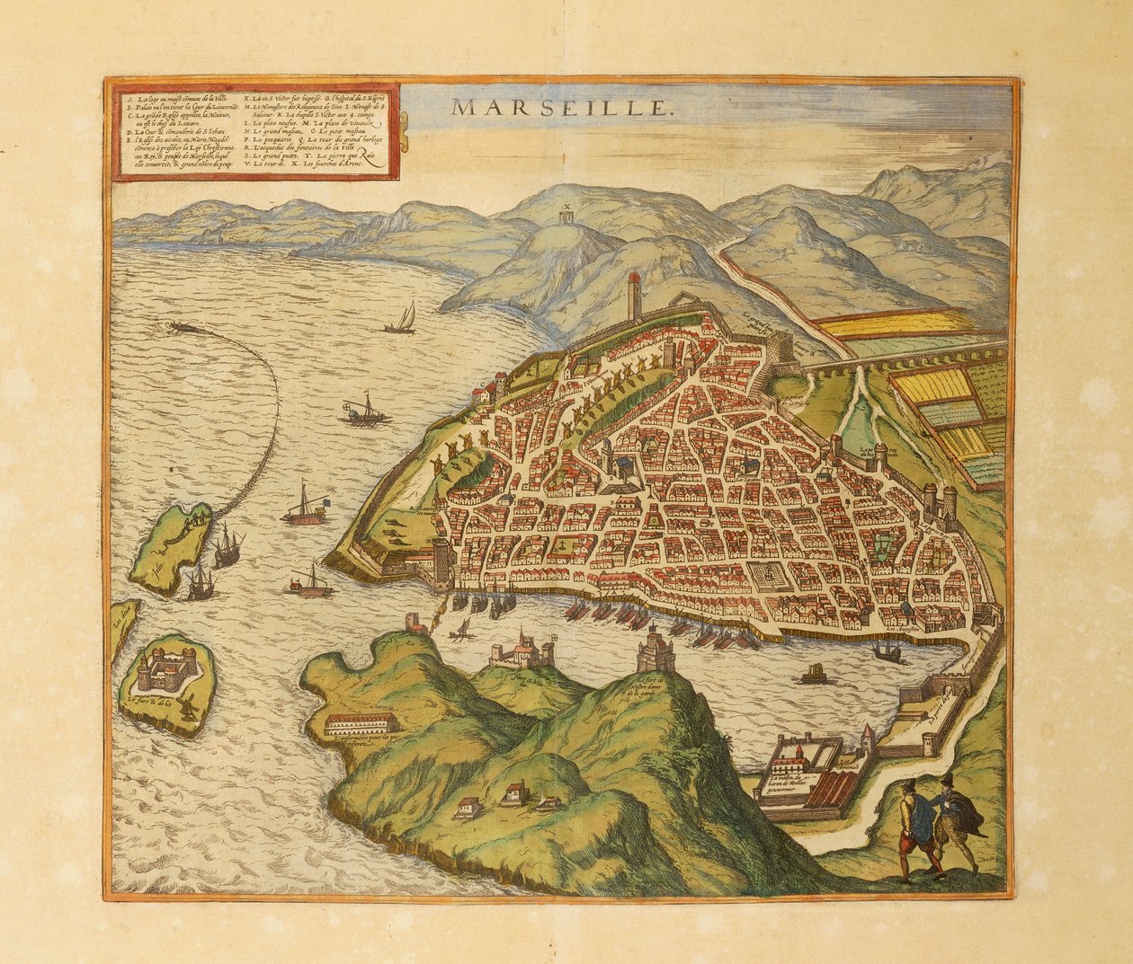 Mapa Marsylii z mapy świata autorstwa Georga Braun autorstwa Georg Braun and Hogenberg Franz