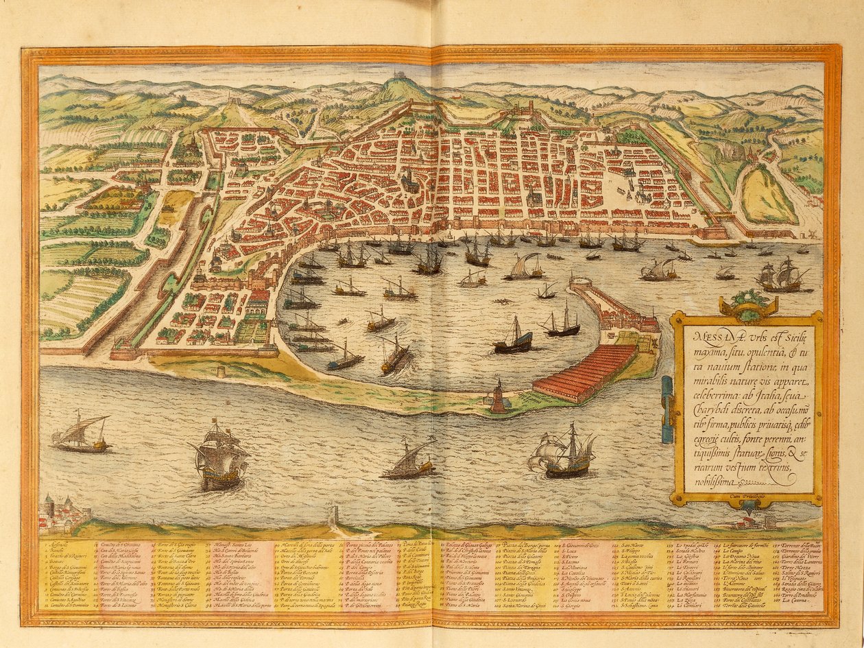 Mapa Mesyny z mapy świata autorstwa Georga Braun autorstwa Georg Braun and Hogenberg Franz