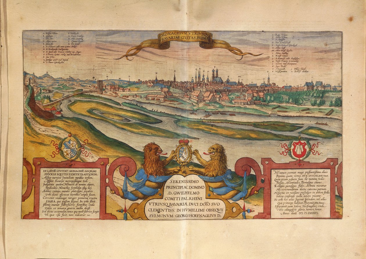 Mapa Monachium, Niemcy, z miast świata autorstwa Georga Braun autorstwa Georg Braun and Hogenberg Franz