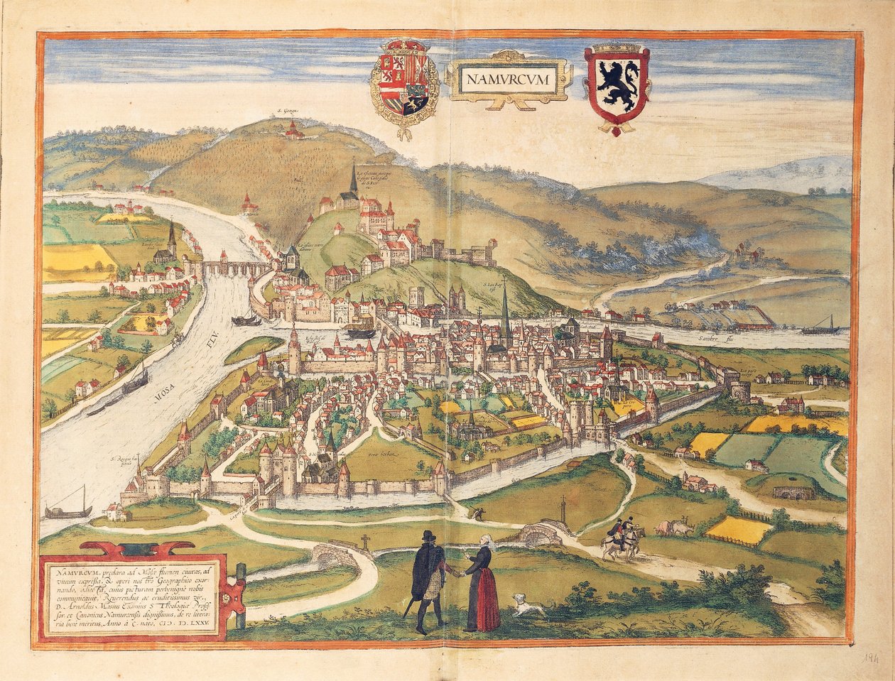 Mapa Namur z II wojny światowej autorstwa Georga Braun autorstwa Georg Braun and Hogenberg Franz