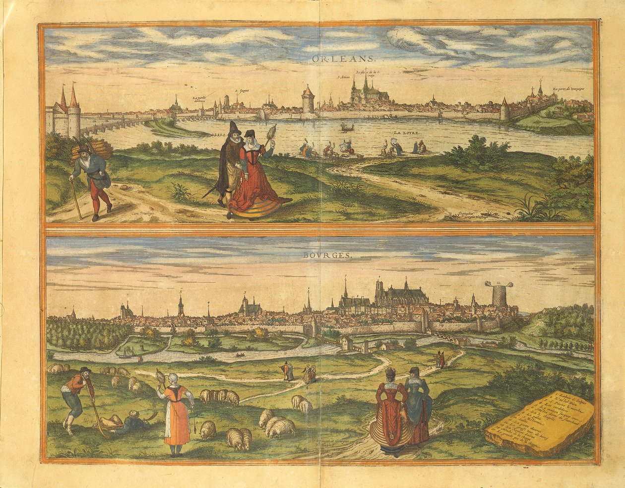 Mapa Orleanu i Bourges z miast świata autorstwa Georga Braun autorstwa Georg Braun and Hogenberg Franz