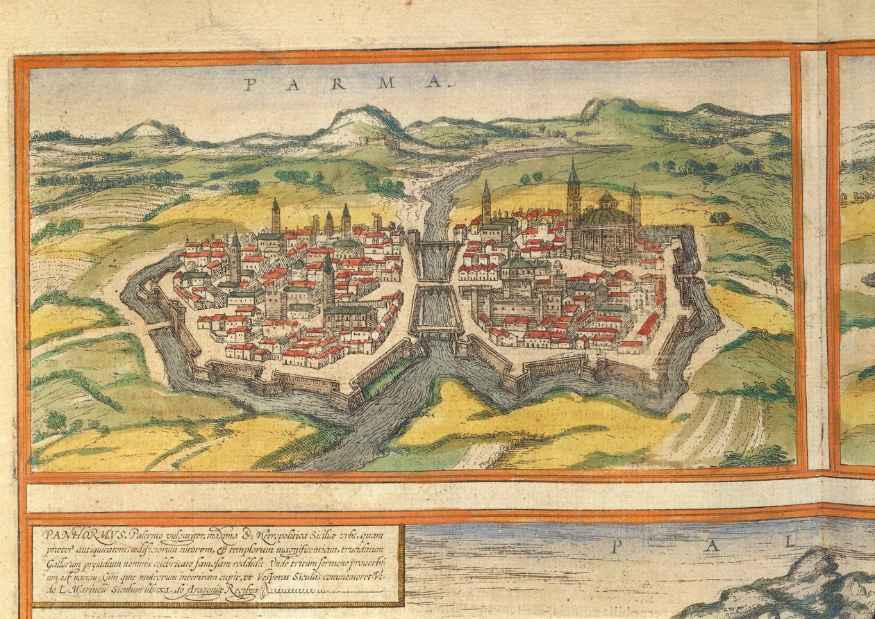 Mapa Parmy z miast świata autorstwa Georga Braun autorstwa Georg Braun and Hogenberg Franz