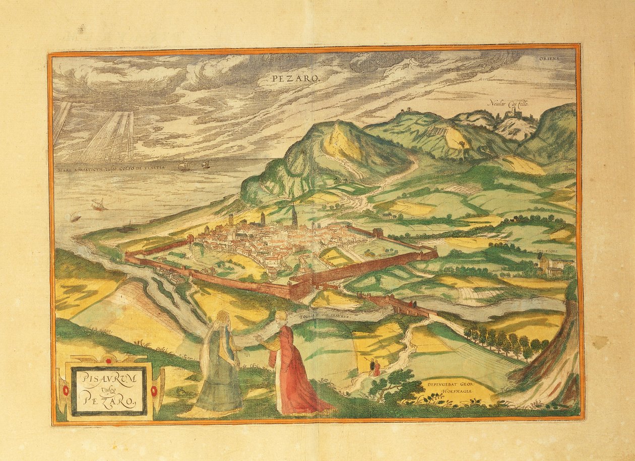 Mapa Pesaro z Miast Świata autorstwa Georga Braun autorstwa Georg Braun and Hogenberg Franz