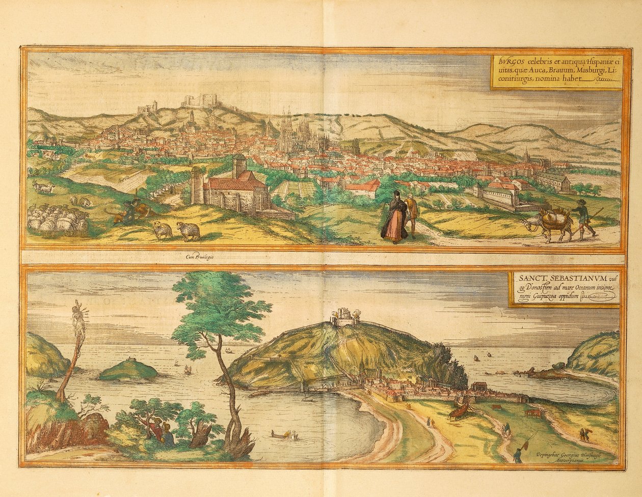 Mapa San Sebastian i Burgos z II wojny światowej autorstwa Georga Braun autorstwa Georg Braun and Hogenberg Franz