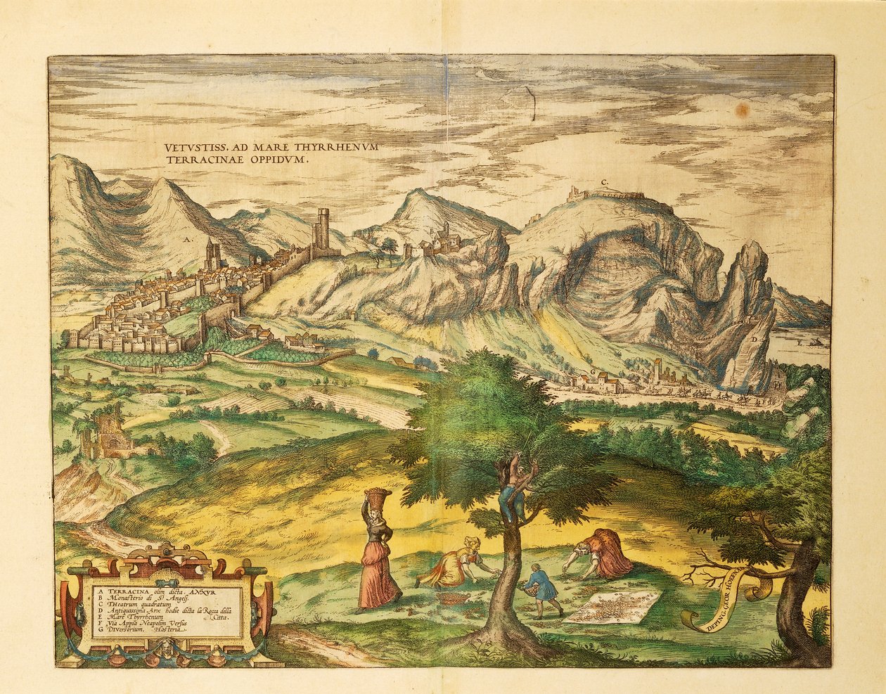 Mapa Terraciny, regionu Lacjum z mapy świata autorstwa Georga Braun autorstwa Georg Braun and Hogenberg Franz