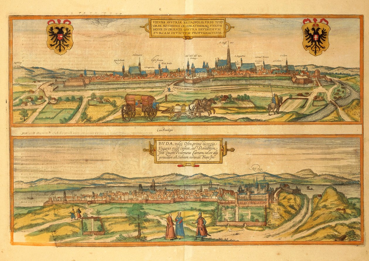 Mapa Wiednia i Budy z miast świata autorstwa Georga Braun autorstwa Georg Braun and Hogenberg Franz