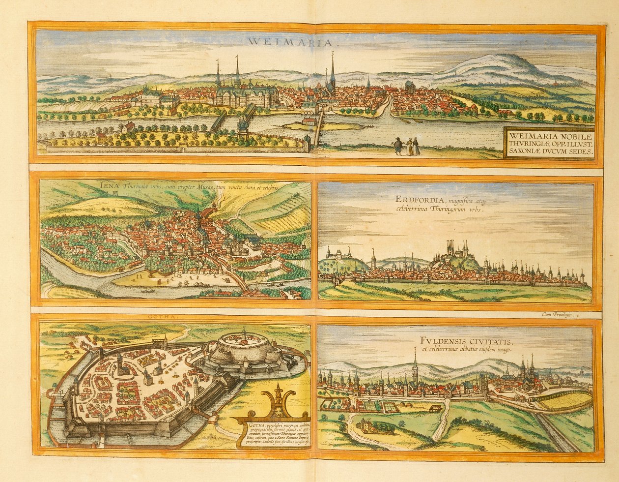 Mapa Weimaru, Jeny, Erfurtu, Goty i Fuldy z miast świata autorstwa Georga Brauna autorstwa Georg Braun and Hogenberg Franz