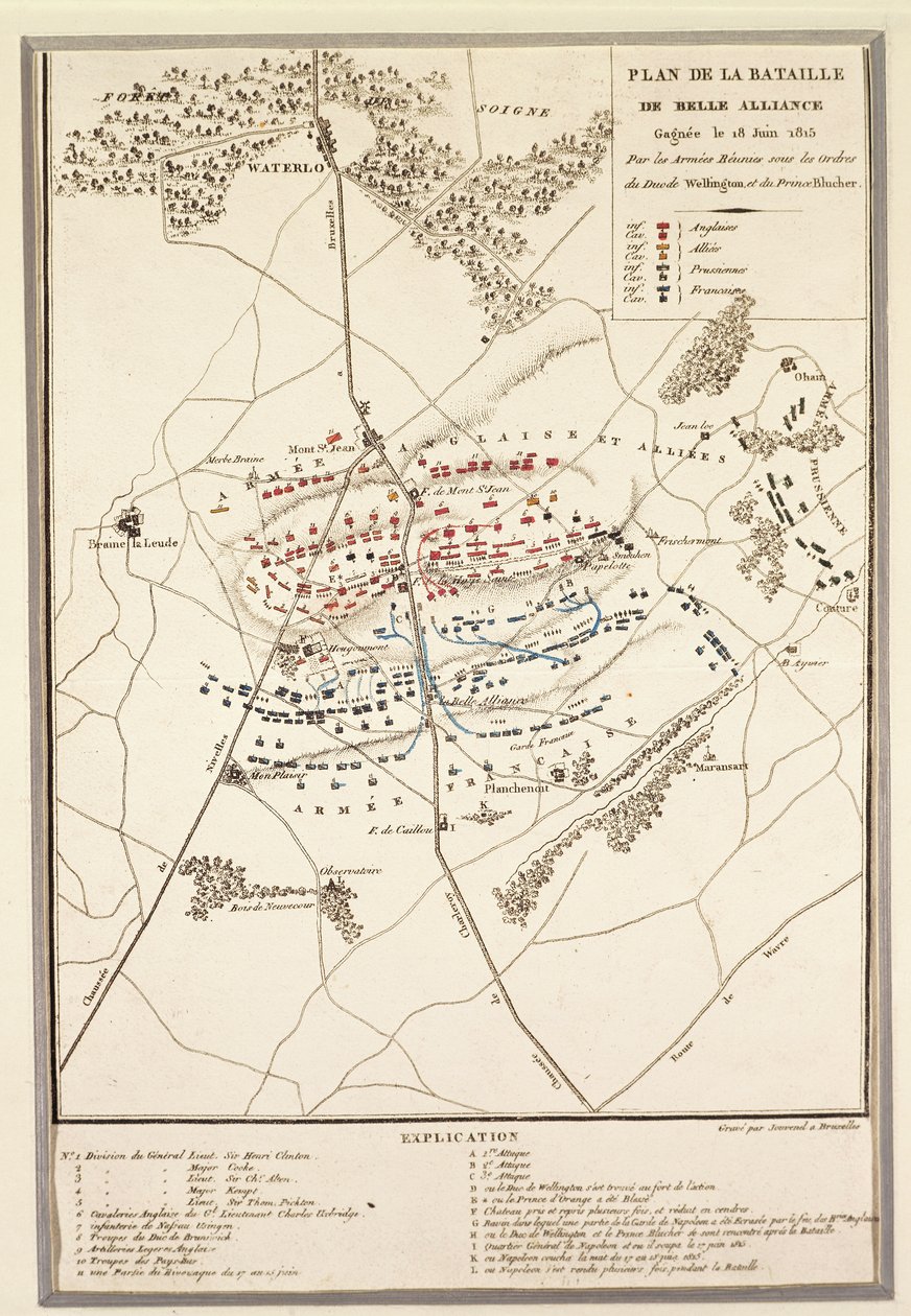Mapa bitwy pod Waterloo autorstwa Georg Braun and Hogenberg Franz