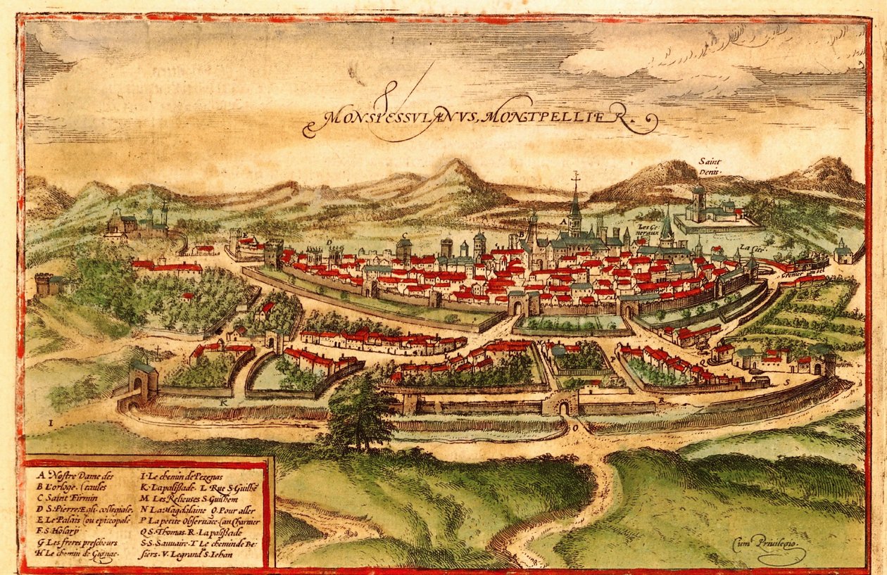 Montpellier, Francja autorstwa Georg and Hogenberg Franz (1535 90) Braun