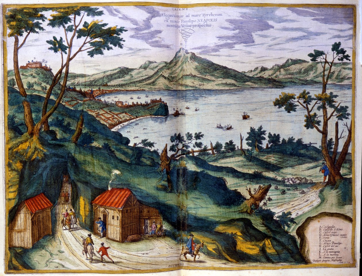 Neapol, Posilipe i Wezuwiusz. Braun i Hogenberg, Amsterdam 1600. autorstwa Georg Braun and Hogenberg Franz