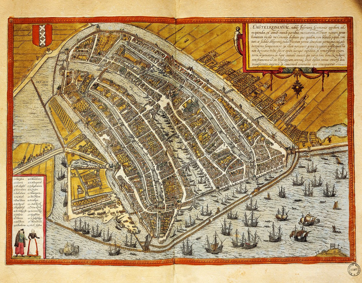 Holandia, Mapa Amsterdamu z Civitates Orbis Terrarum autorstwa Georga Brauna (1541-1622) i Franza Hogenberga (1535-1590), grawerowanie autorstwa Georg Braun and Hogenberg Franz