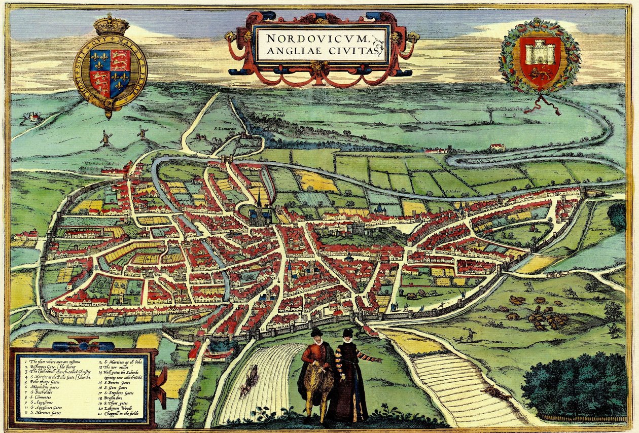 Norwich, Anglia autorstwa Georg and Hogenberg Franz (1535 90) Braun