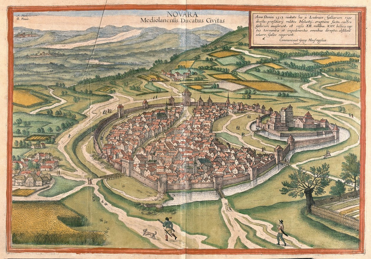 Novara, region Piemont, Włochy (grawerowanie autorstwa Georg Braun and Hogenberg Franz