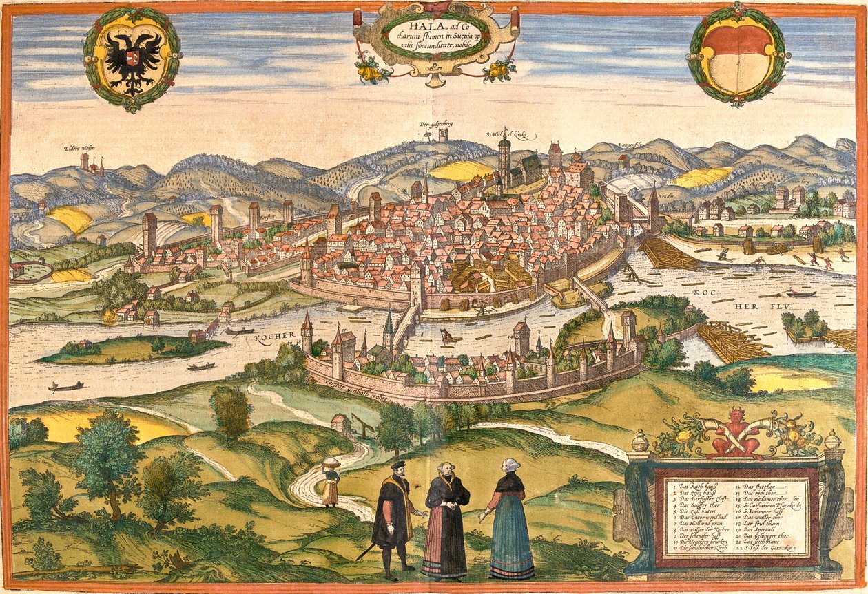 Schwäbisch Hall , Niemcy autorstwa Georg and Hogenberg Franz (1535 90) Braun