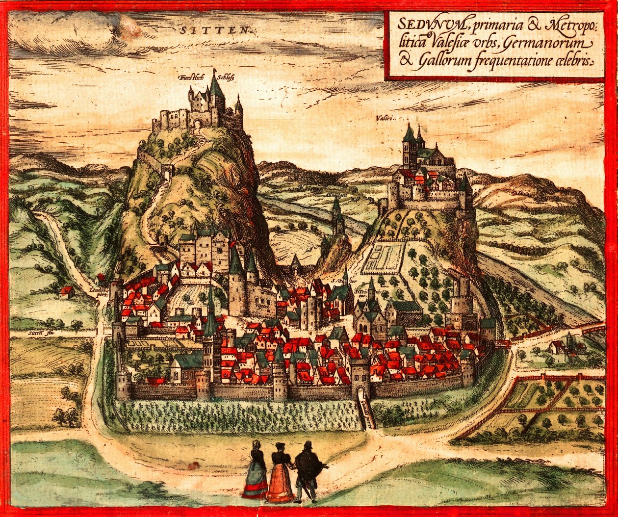 Sion, Szwajcaria autorstwa Georg and Hogenberg Franz (1535 90) Braun