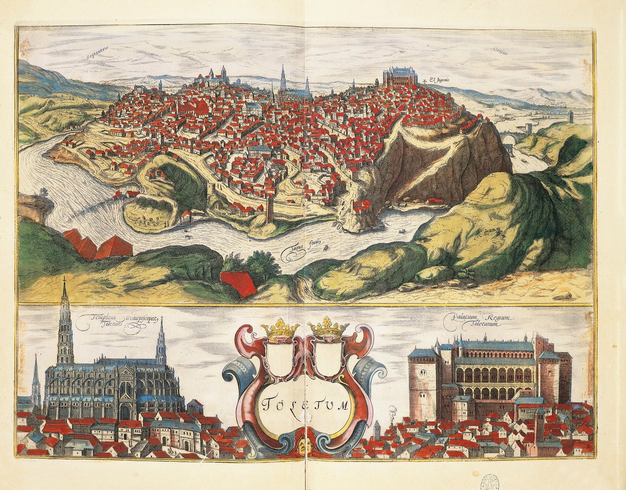 Hiszpania, Toledo, miasto Toledo z Civitates Orbis Terrarum autorstwa Georga Brauna i Franza Hogenberga, rycina autorstwa Georg Braun and Hogenberg Franz