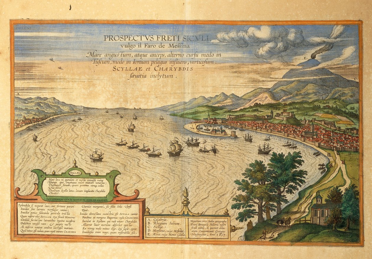 Cieśnina Mesyńska z Miast Świata – Georg Braun autorstwa Georg Braun and Hogenberg Franz