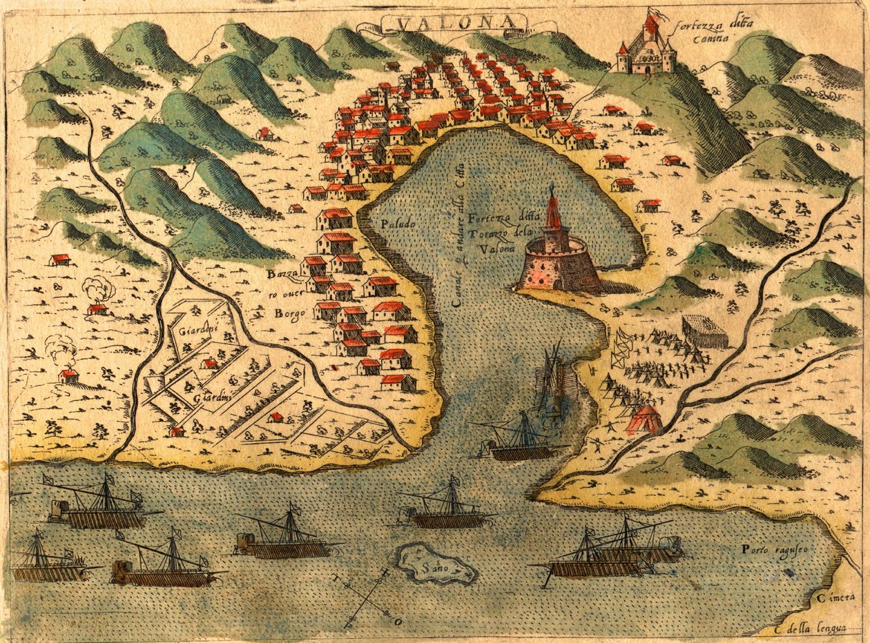 Vlore, Grecja autorstwa Georg and Hogenberg Franz (1535 90) Braun
