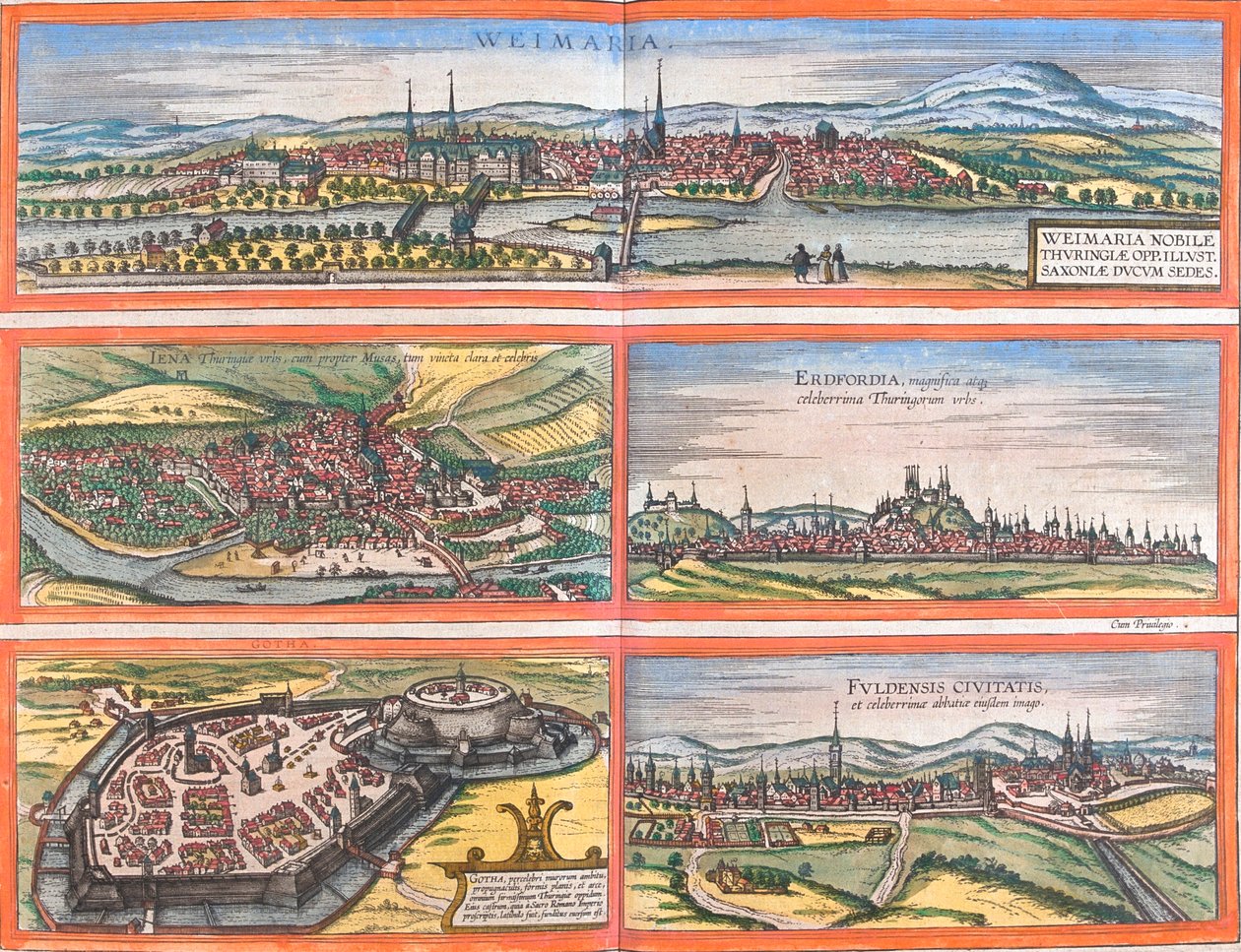 Weimar, Jena, Erfurt, Gotha, Fulda, Niemcy autorstwa Georg and Hogenberg Franz (1535 90) Braun