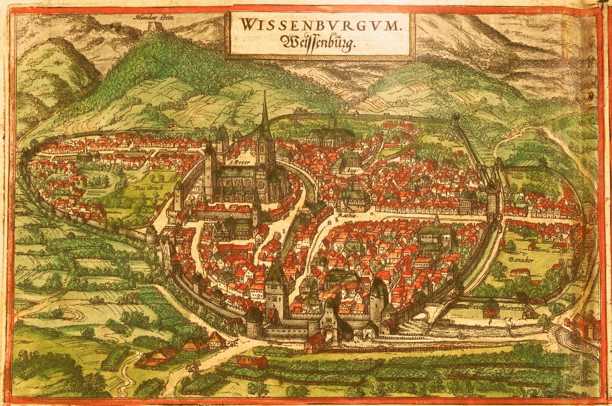 Wissembourg, Biały Zamek, Alzacja autorstwa Georg and Hogenberg Franz (1535 90) Braun
