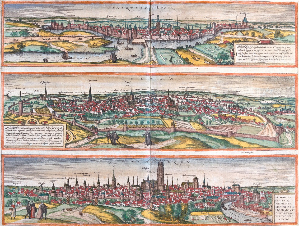 s-Hertogenbosch, Leuven, Machelen, Holandia, Belgia autorstwa Georg and Hogenberg Franz (1535 90) Braun