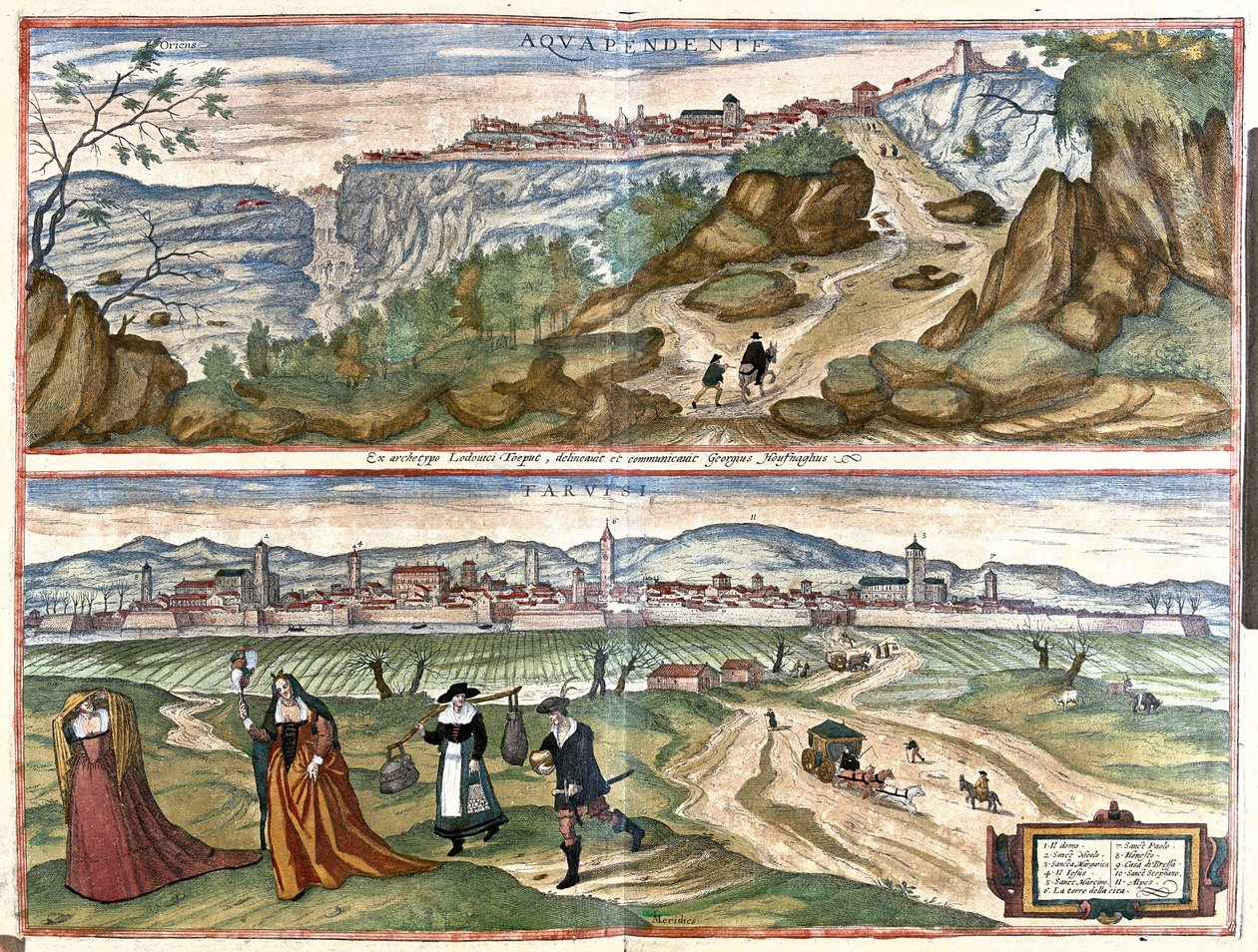 Acquapendente (prowincja Viterbo) i Treviso, Włochy (grafika) autorstwa Georg Braun and Hogenberg Franz
