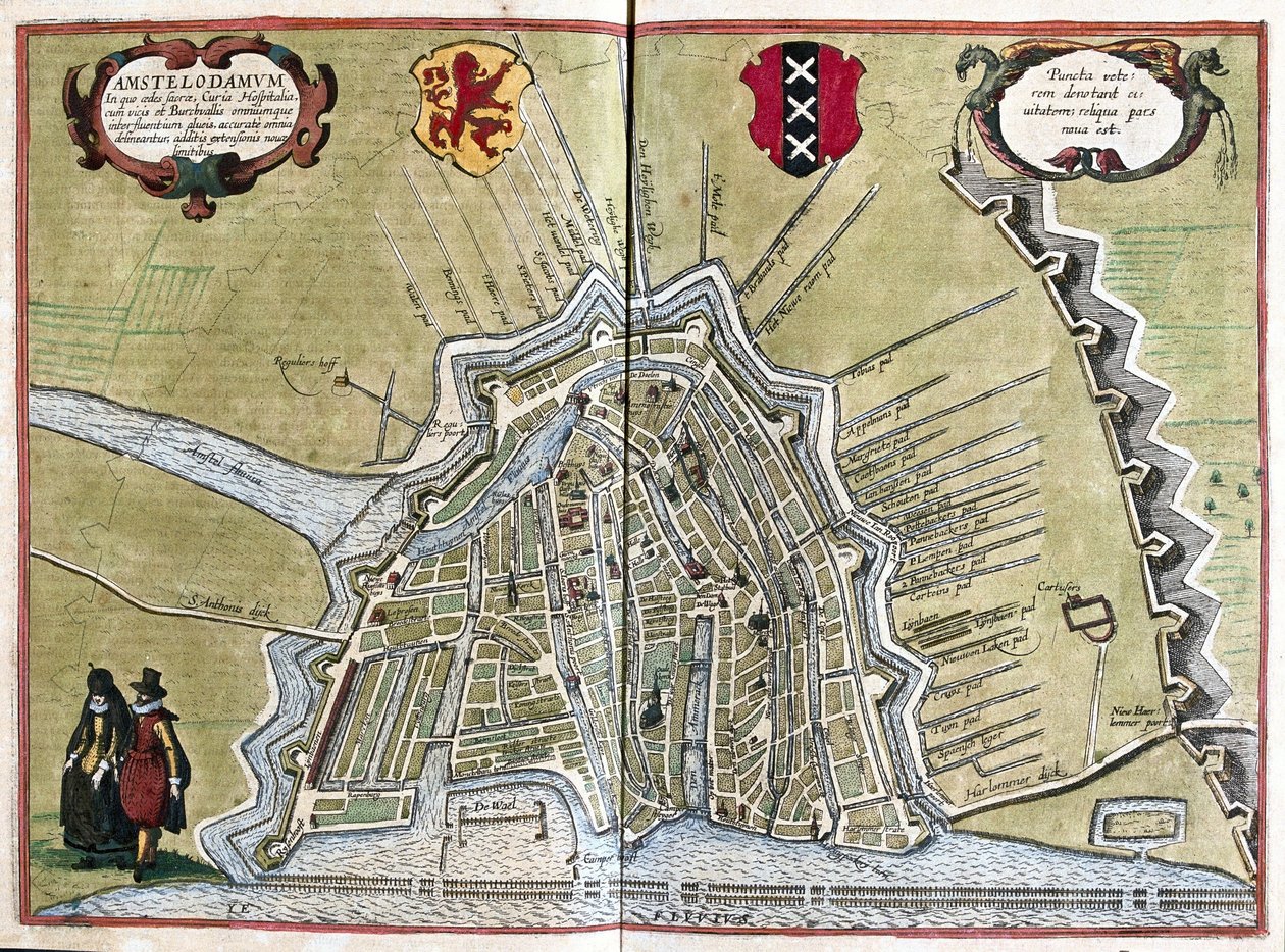Amsterdam, Holandia (grawerowanie autorstwa Georg Braun and Hogenberg Franz
