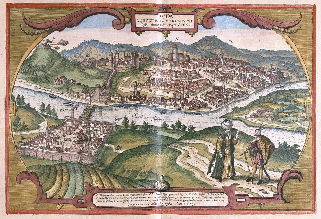 Budapeszt, Węgry (grawerowanie autorstwa Georg Braun and Hogenberg Franz
