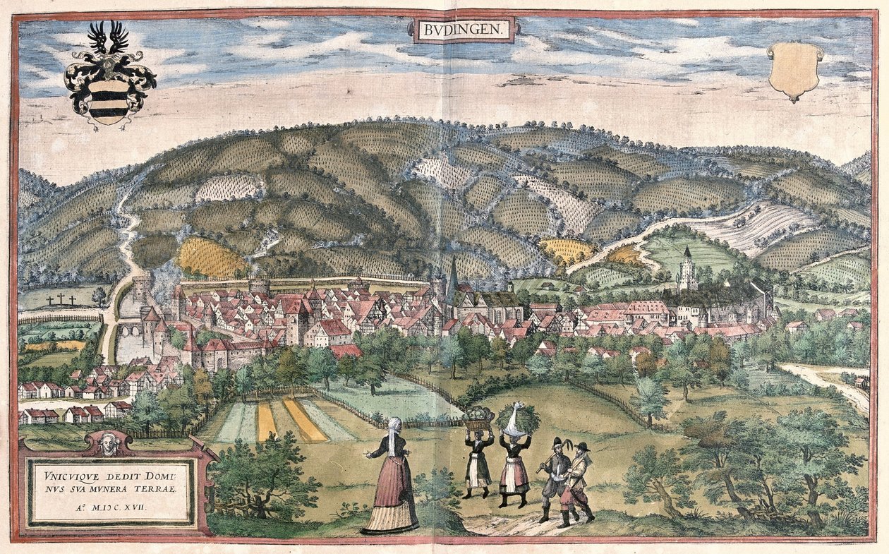Budingen (Hesja), Niemcy (Grawerowanie autorstwa Georg Braun and Hogenberg Franz