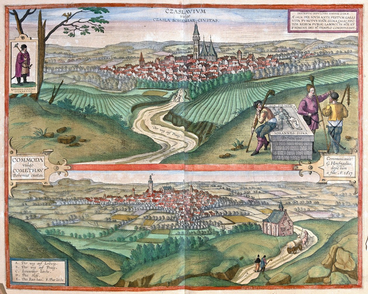 Caslav (Bohema) i Chomutov, Czechy (grafika) autorstwa Georg Braun and Hogenberg Franz