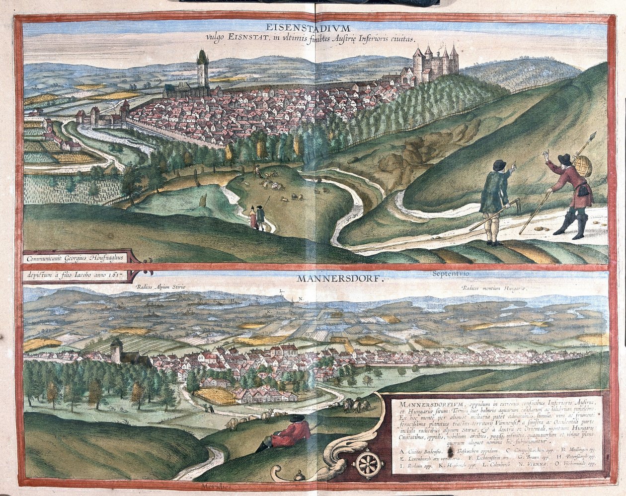 Eisenstadt i Mannersdorf am Leithagebirge, Austria (grawerowanie autorstwa Georg Braun and Hogenberg Franz