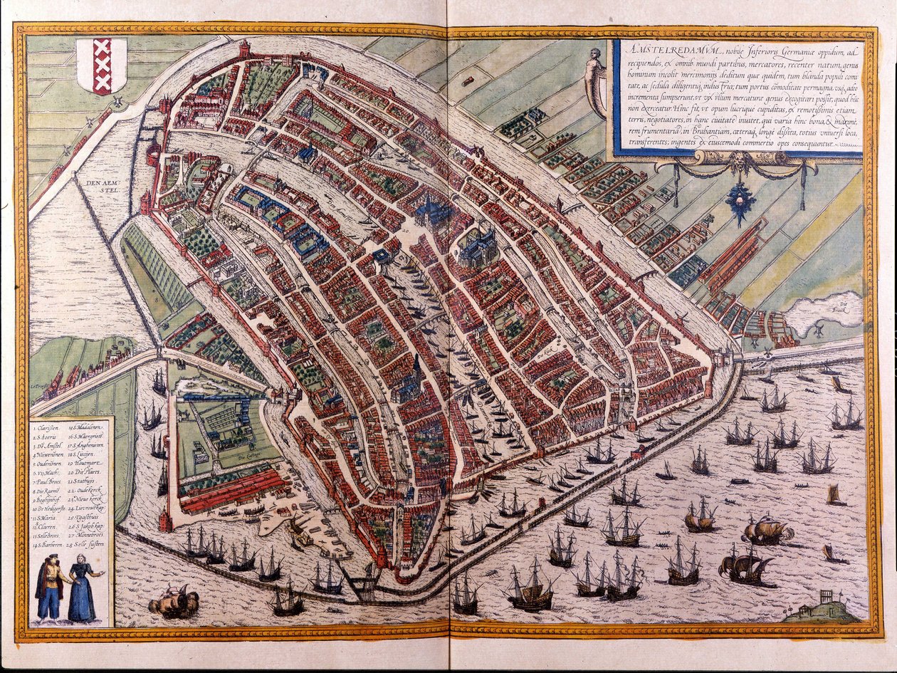 Mapa Amsterdamu. Atlas Brauna i Hogenberga. Amsterdam 1588 autorstwa Georg Braun and Hogenberg Franz