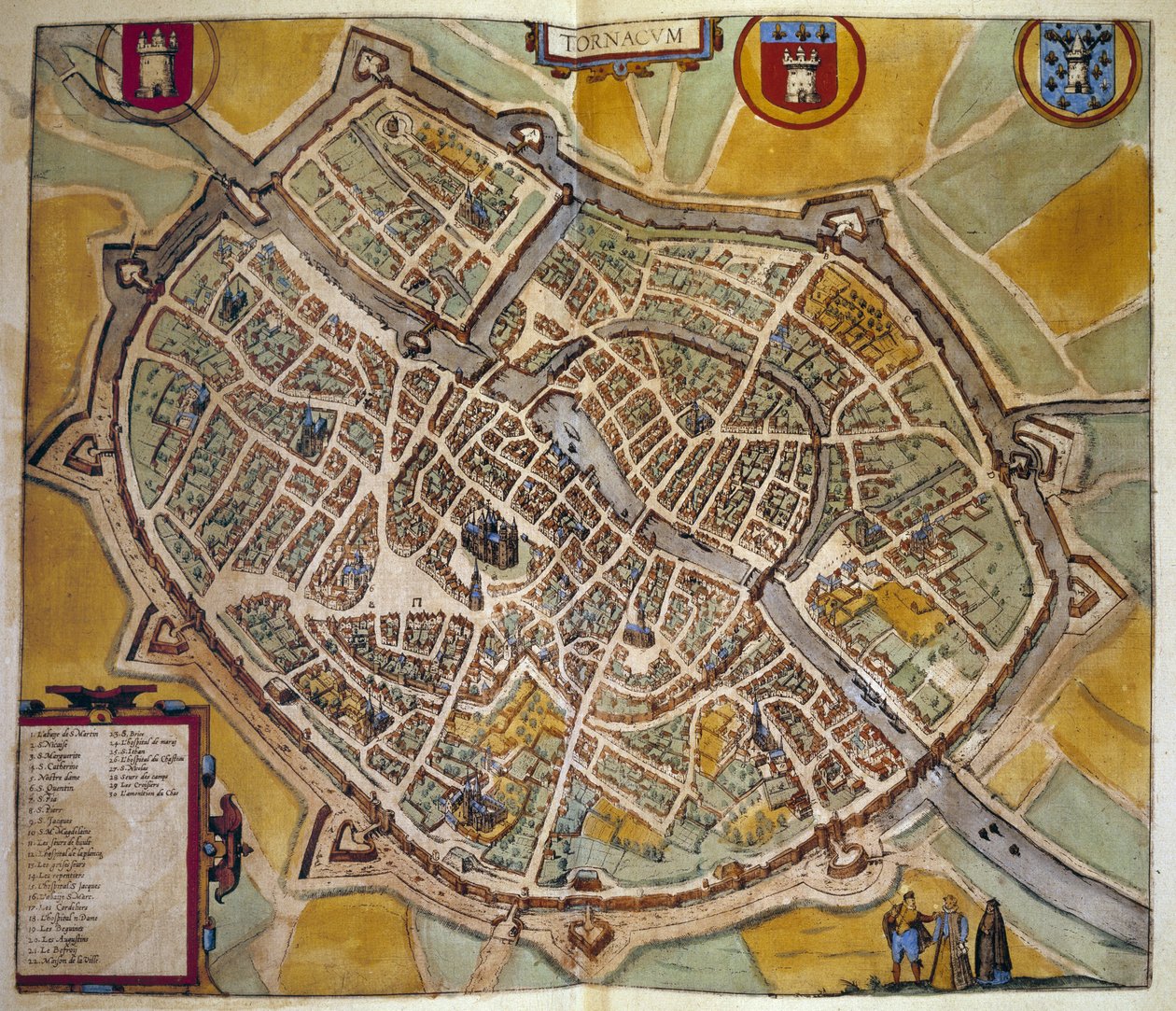 Mapa miasta Tours we Francji. Rycina z Atlasu „Braun i Hogenberg” 1572 autorstwa Georg Braun and Hogenberg Franz