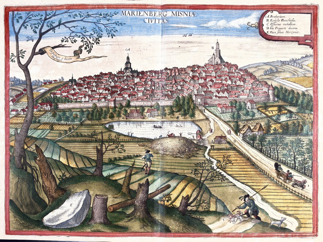 Marienberg, Saksonia, Niemcy (grawerowanie autorstwa Georg Braun and Hogenberg Franz