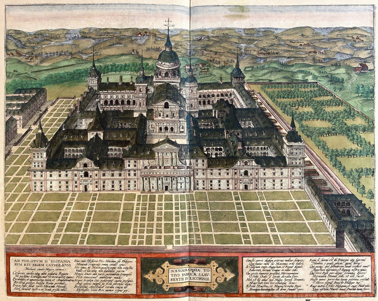 Klasztor (Pałac Króla Filipa II), Hiszpania (rycina autorstwa Georg Braun and Hogenberg Franz