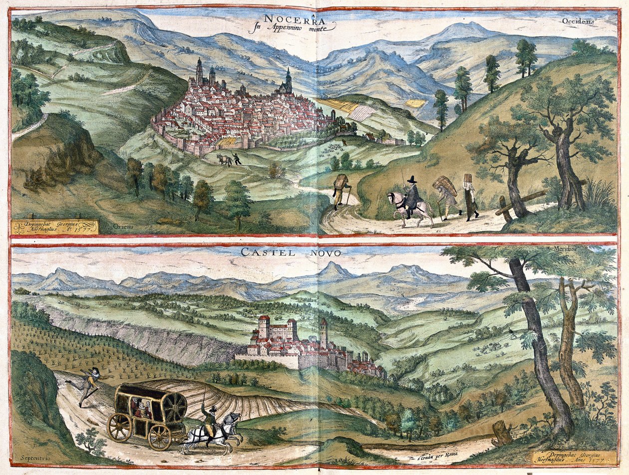 Nocera Umbra (Prowincja Perugia) i Castelnuovo di Porto (region Rzymu), Włochy autorstwa Georg Braun and Hogenberg Franz
