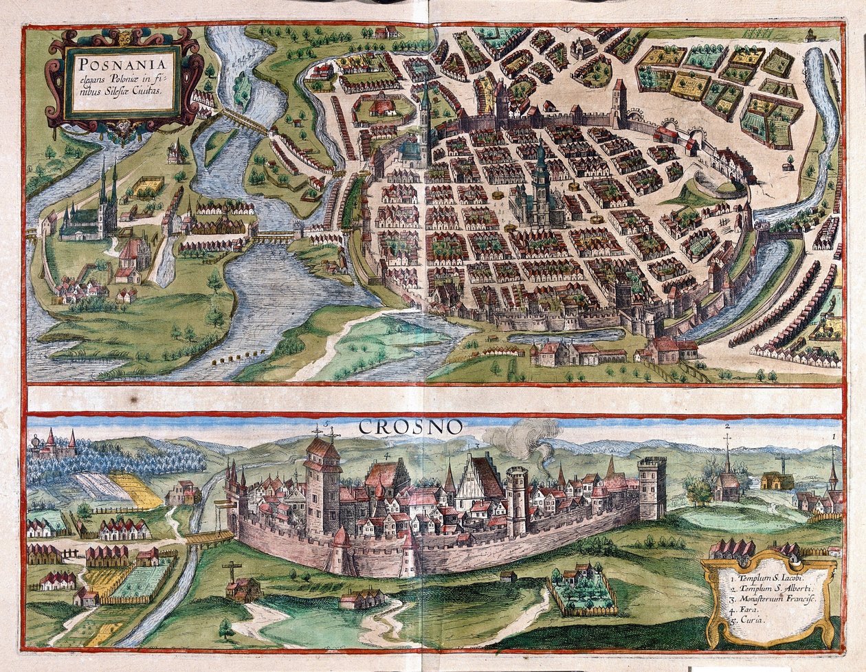 Poznań i Krosno, Polska (grafika) autorstwa Georg Braun and Hogenberg Franz