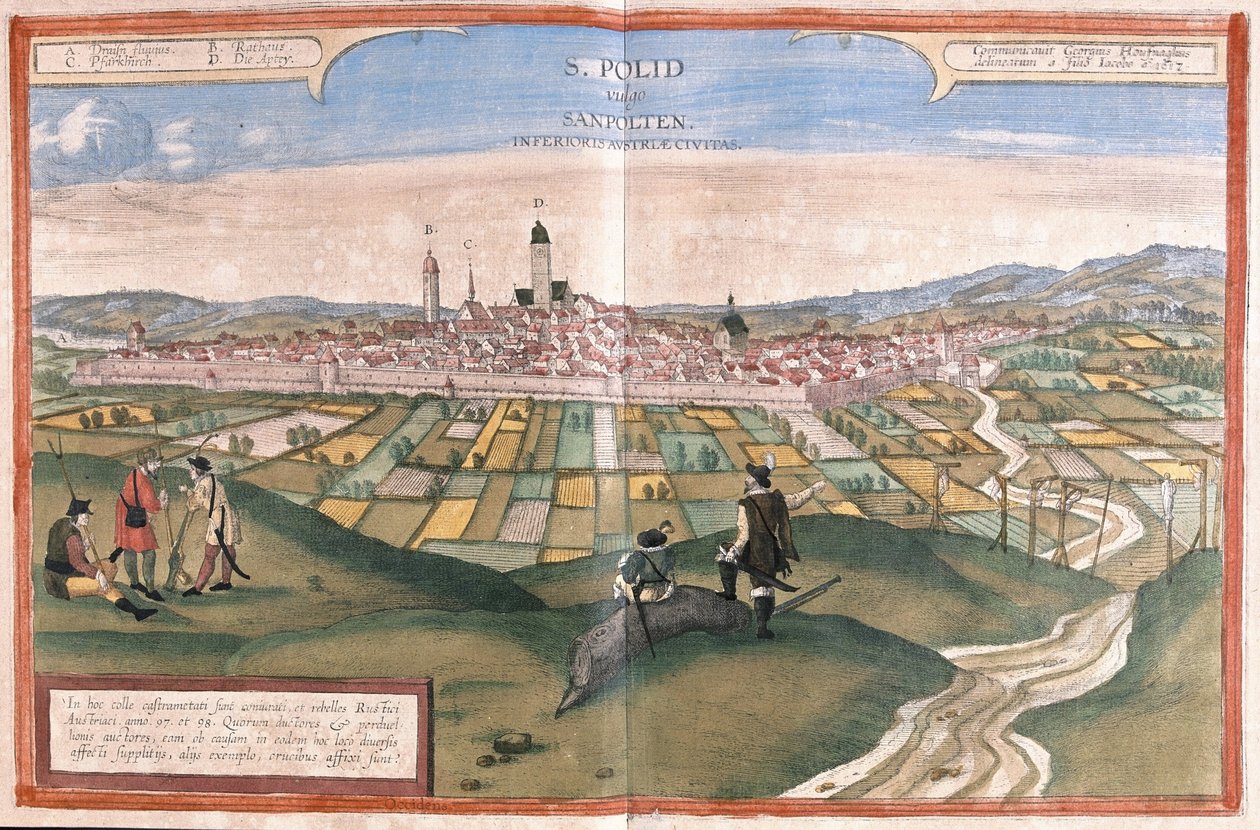 Sankt Polten, Austria (grawerowanie autorstwa Georg Braun and Hogenberg Franz