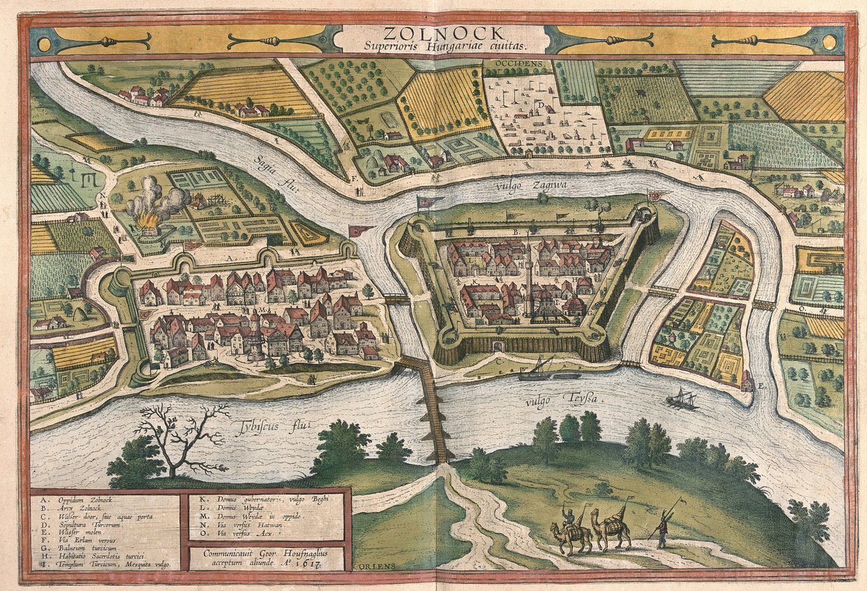 Szolnok, Węgry (Grawerowanie autorstwa Georg Braun and Hogenberg Franz