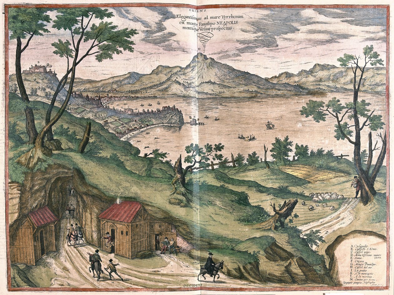 Zatoka Neapolitańska i Vesuve, Włochy, w 1579 r. (grafika) autorstwa Georg Braun and Hogenberg Franz