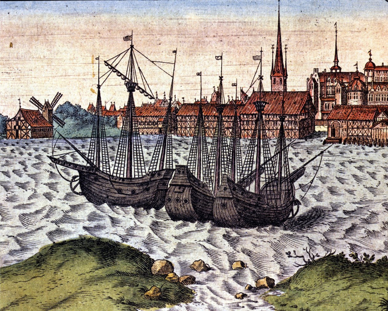 Port Lubeka po Theatrum Orbis Terrarum Braun i Hogenberg. XVII wiek. autorstwa Georg Braun and Hogenberg Franz