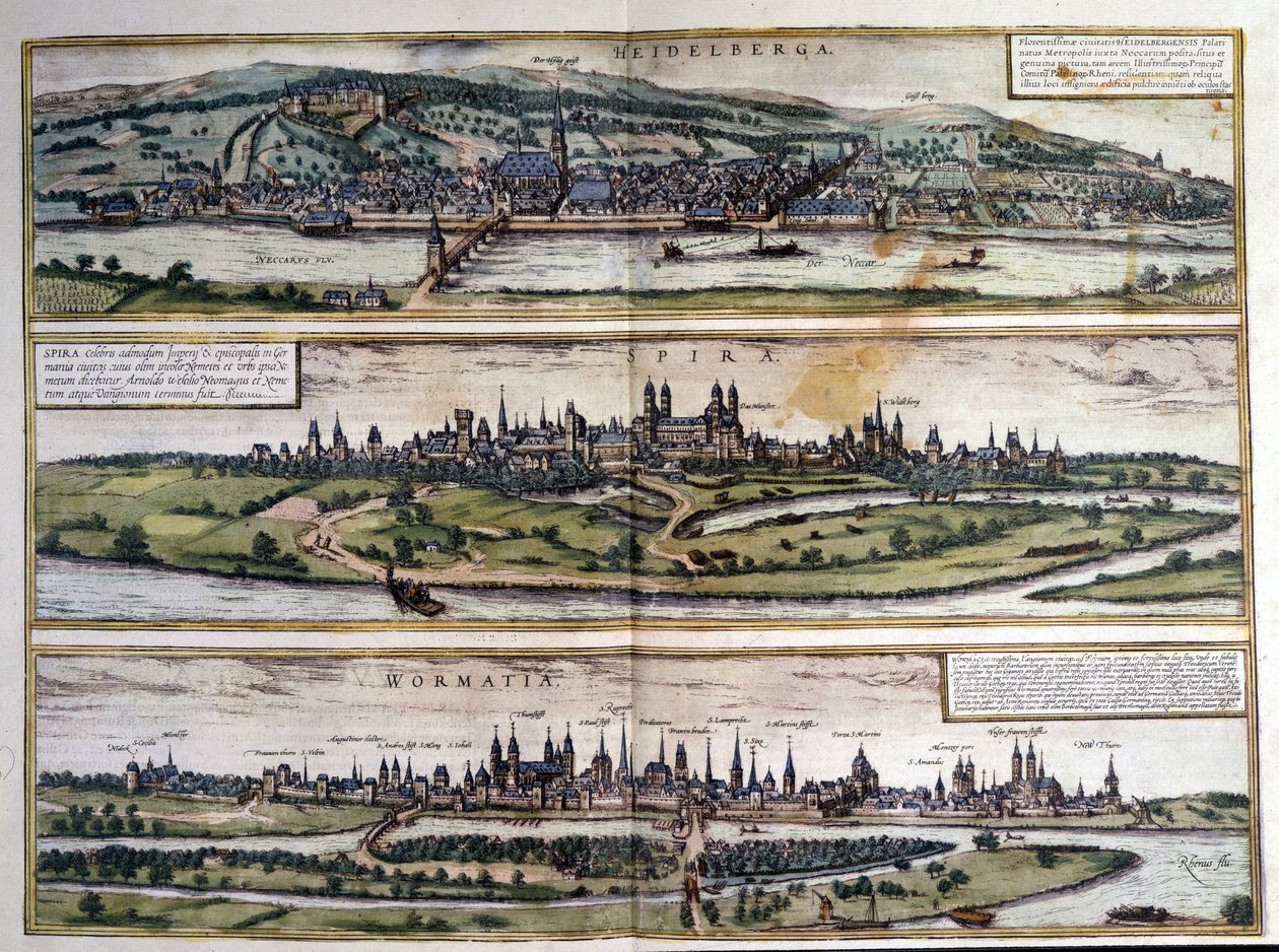 Widoki trzech miast w Niemczech: Heidelberg, Spire, Worms. Atlas Brauna i Hogenberga. 1550. autorstwa Georg Braun and Hogenberg Franz